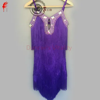 

New latin dance costume sexy diamond tassel latin dance dress for children women latin dance competition dresses S-4XL F101
