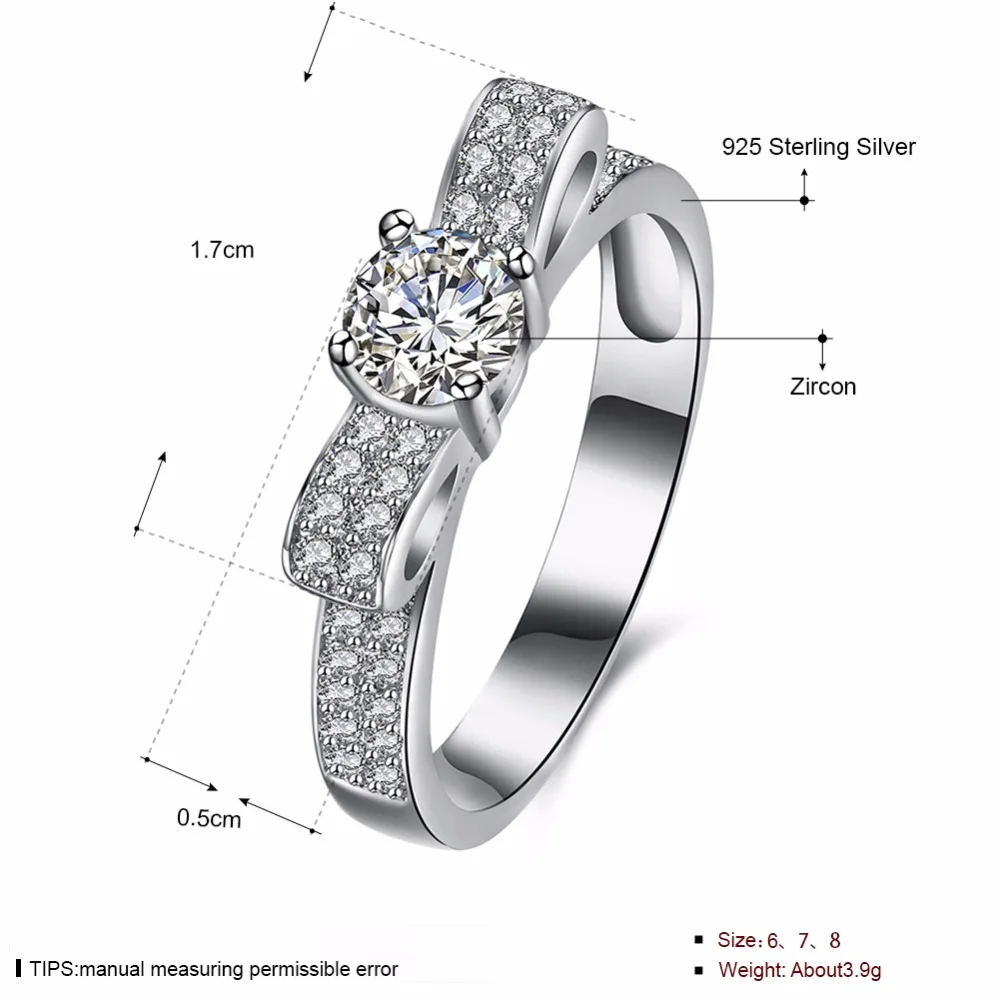 Solid 925 Sterling Silver Ring Gift Design Cubic Zircon Female Fashion Jewelry Party Rings For Women (JewelOra RI102650)
