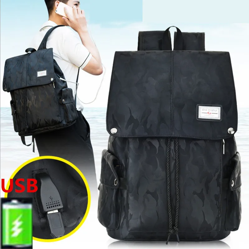 

High Quality Men Nylon USB Charge Backpack With Magnetic Open Drawstring Bag For Men Laptop Backpacks Casual Camouflage Rucksack