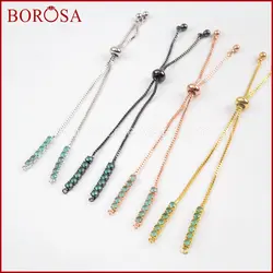 BOROSA 20 шт. Новый CZ Micro Pave цепи коробки цвета: золотистый, серебристый black rose Золото 10 "Радуга покрытием Голубой CZ Micro проложить цепи коробки PJ077