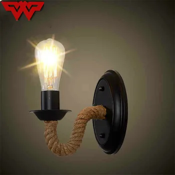

Nordic Industrial Retro Loft LED Hemp Rope Wall Lamp Metal Indoor Lighting Home Fixtures Sconce Light for Aisle Bedroom Bedside