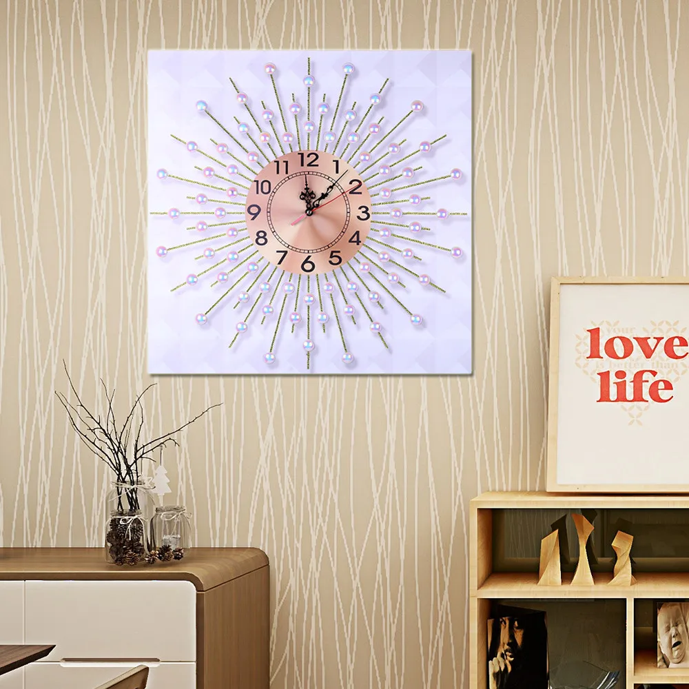 

New Creative Wall Clock Decorative Hanging Watch Cloth Needle Wall Clocks For Living Room Diamonds Paiting Clock Decor