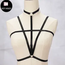Женский упряжь для тела, Ремни Черный эластичный открытый бюстгальтер Бандажное белье топы сексуальный фетиш одежда Бюстгальтер