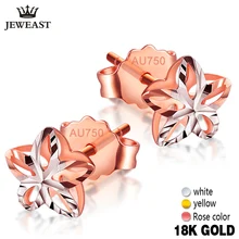18k Gold Stud Earrings Female Genuine Delicate Flower Pure Wedding Earring Hollow Design Fine Jewelry For Women Fashion Ear New