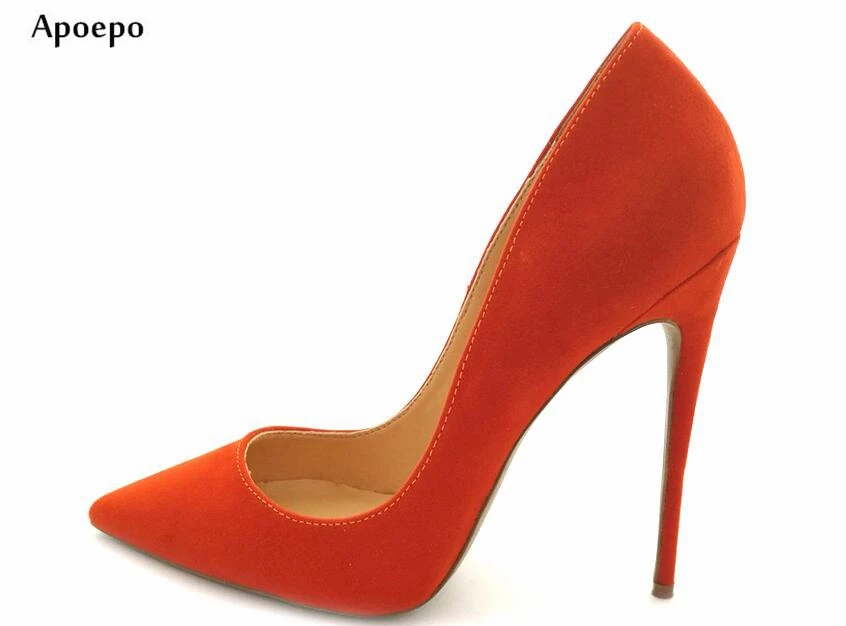 

New New Fashion Pointed Toe Pumps for Woman Orange Suede Slip-on Office Lady High Heels 2018 Sexy Thin Heels Shoes