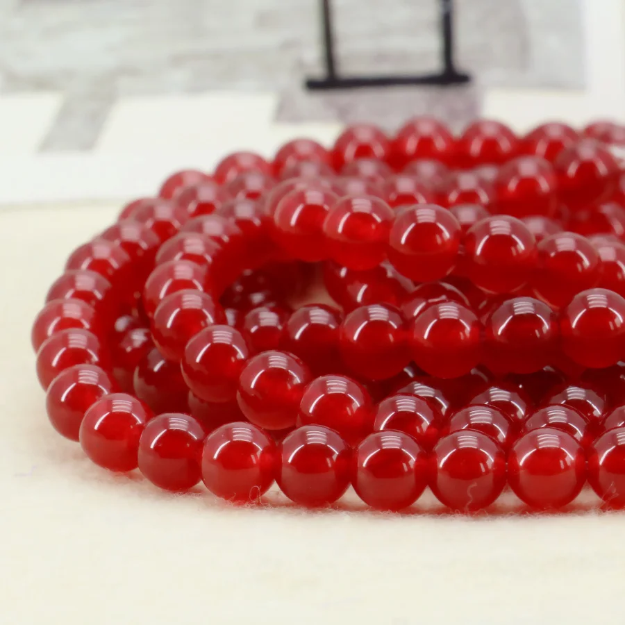 

8mm Red Chalcedony Round Loose Beads Semi Finished Stones 15inch Wholesale Fitting Female Girls Women Gifts Accessory Crafts