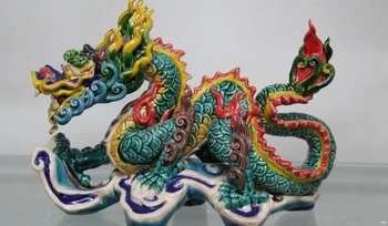 

Taiwan Cochin pottery Colorful porcelain Feng Shui Wealth Fly Dragon Art Statue