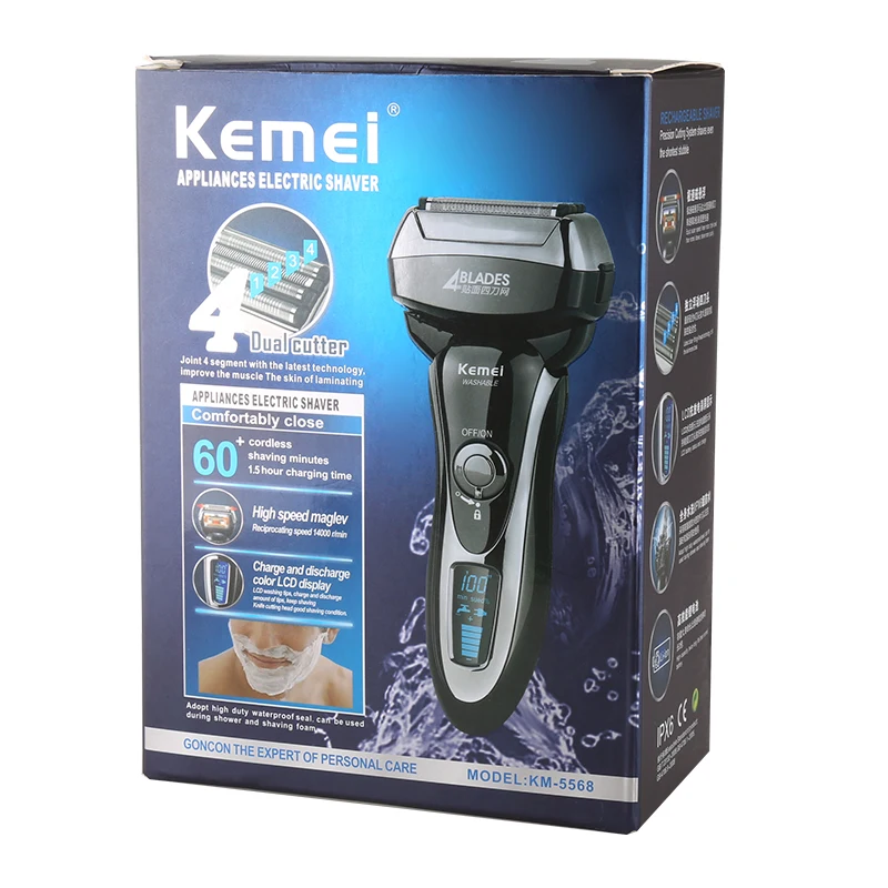 KEMEI электробритва для мужчин перезаряжаемый станок для бритья профессиональная Бритва 4 лезвия бритва триммер D45 - Цвет: with box