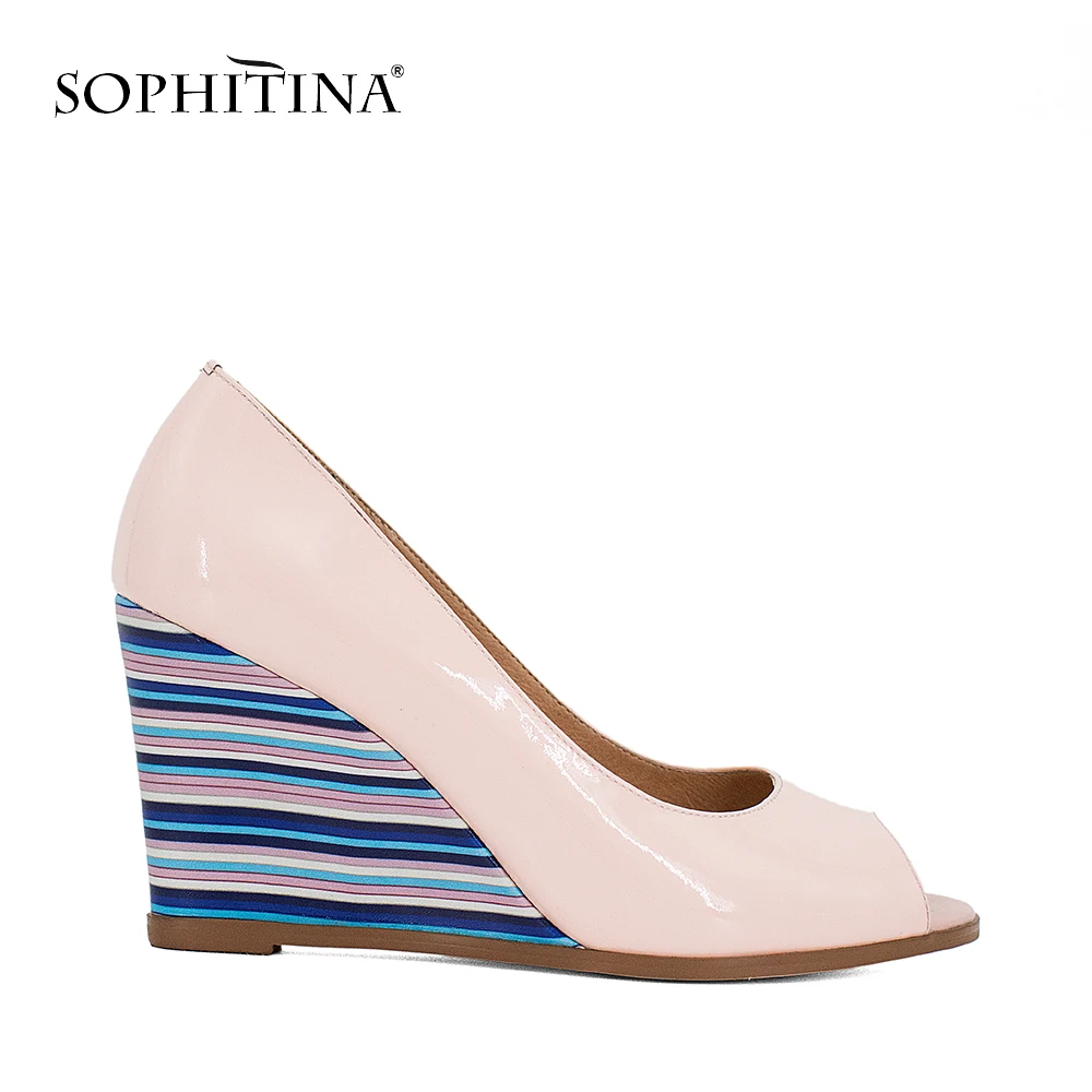 

SOPHITINA Peep Toe Lady Pumps Elegant Wedges Patent Leather Sandals Colorful Heel Slip-on Party Comfortable Shoes Fashion S17