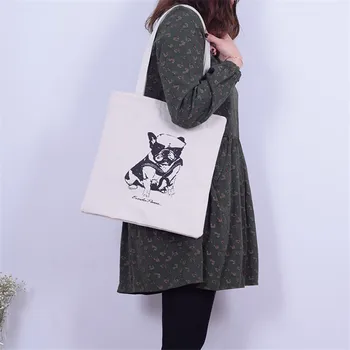 

YILE Cotton Canvas Eco Shopping Tote Shoulder Book Bag Print Cartoon Dog Marking Chinese Dog Year C01TJ