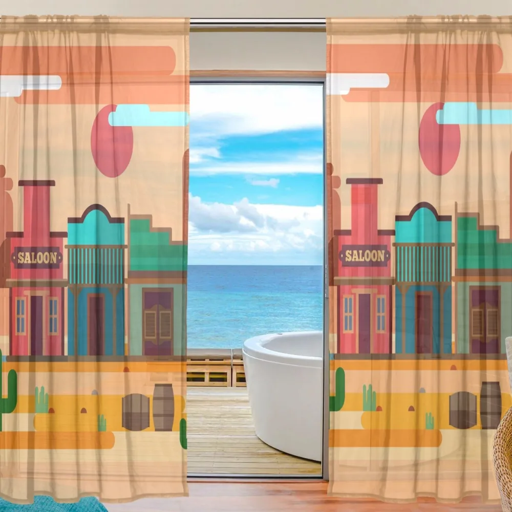 

Sheer Door Curtain Panels W55x L78 Inch/55x L84 Inch,Stores Street Polyester Fabric Window Curtains Voile Sheers 2 Panels Set