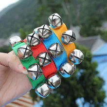 1pcs Metal Jingle Bells Bracelet Wrist Tambourine Nylon Fastener Tape Percussion Musical Toy Party Kids Games Instruments Part
