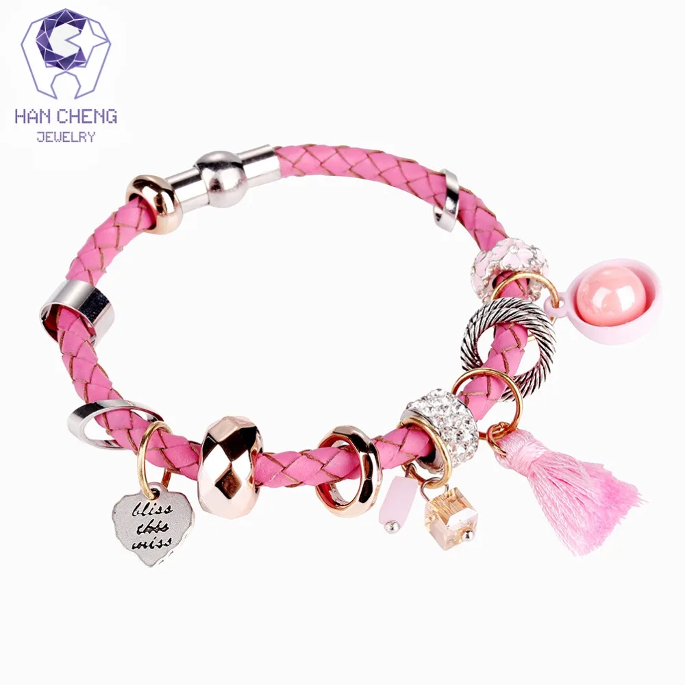 

HanCheng Hot Boho Handmade Rope Heart Charm Bracelet Pearl Rhinestone Crystal Glass Beads Bracelets & Bangles for Women Jewelry
