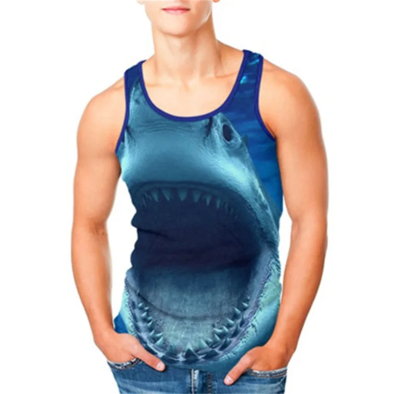 3D Animal Shark Printed Men's Bodybuilding Tank Top Summer Comfortable ...