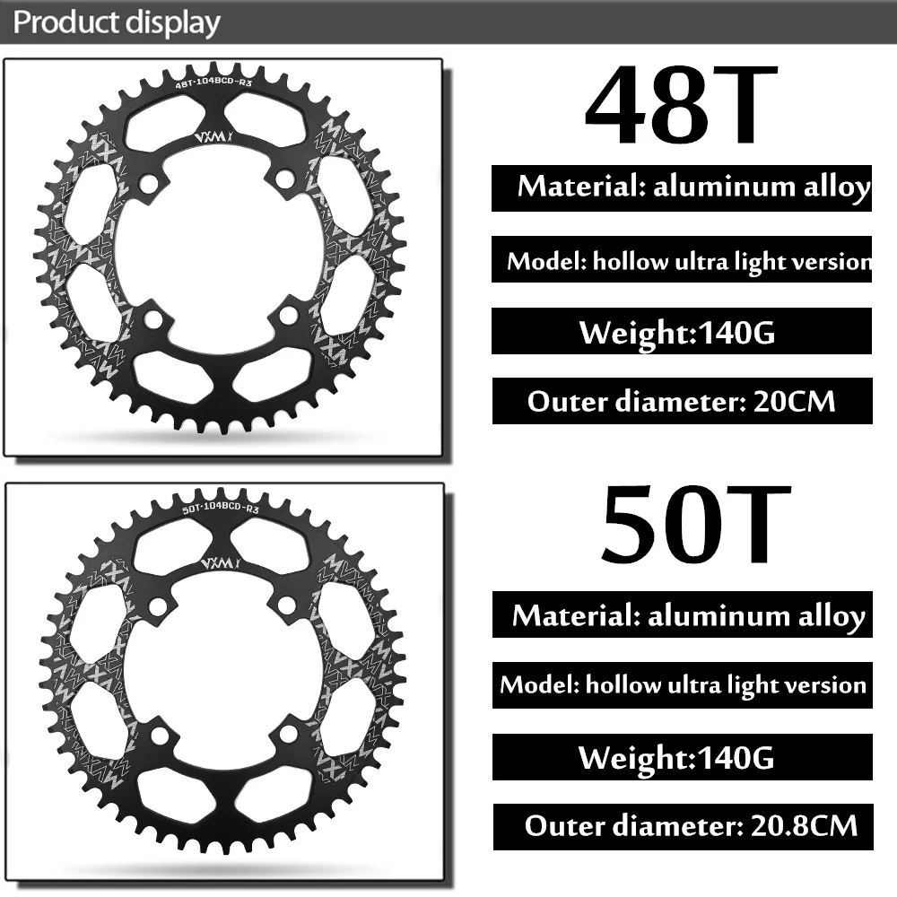 Велосипедная Звездочка VXM 104BCD круглая узкая широкая 30 T/32 T/34 T/36 T/38 T/40 T/42 T/46 T/48 T/50 T/52 T велосипедный шатун со звездами для велосипеда Запчасти