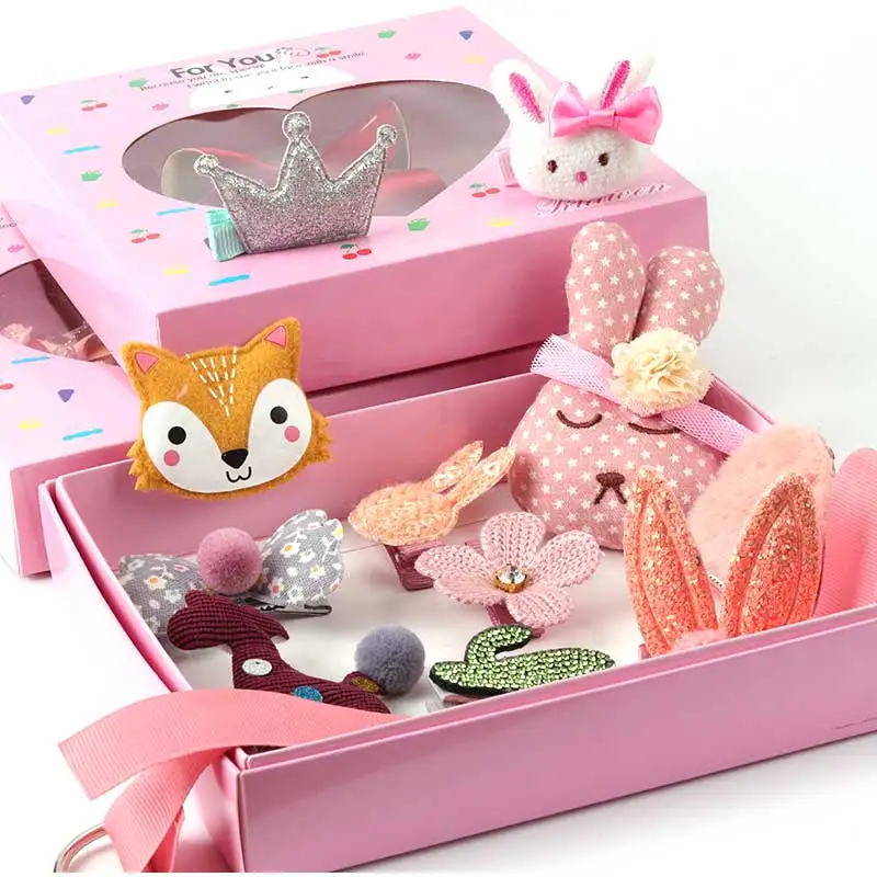 

24 Piece hair clip set Cute cartoon hair accessoriesGirl head rope bow flower animal headwear Elastic hair band hair ring