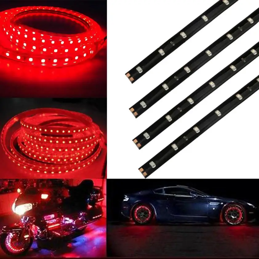 Light Flexible Strip 4pcs 30CM/15 LED Car Motors Truck Waterproof 12V
