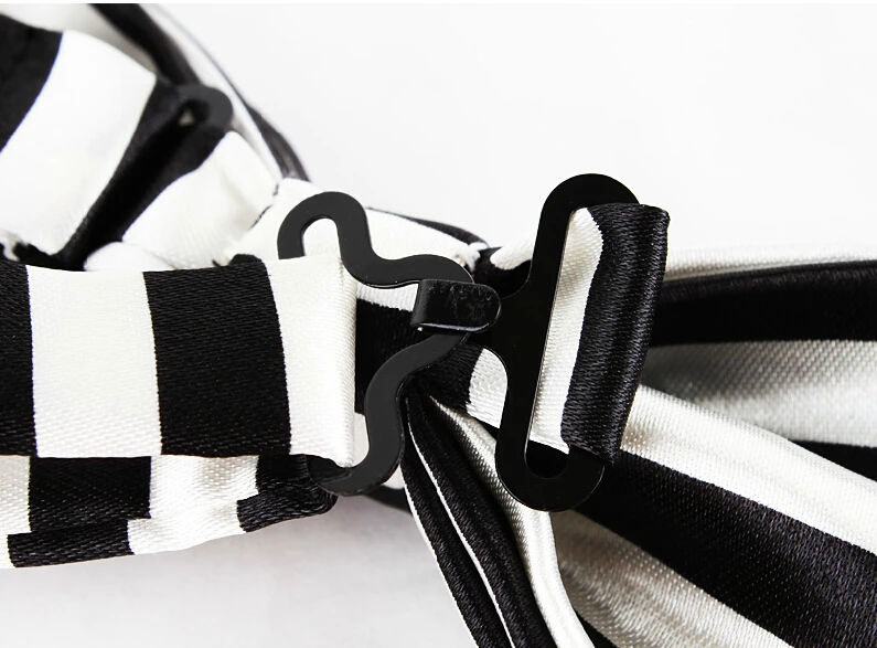 Elegant Black White Striped Bow Ties,GROOM WEDDING BOW TIES,Horizontal Stripes,Contrasting Color Bow Tie