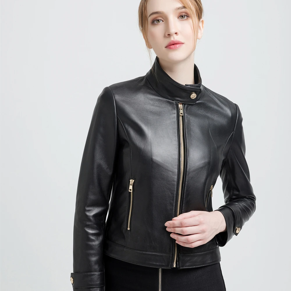 Classique Peau Pour Gours Vestes Veste 68025 Style Dames Cuir Court Punk Manteaux Moto Véritable En Black Femmes De Noir Mode Mouton xqSqrp7IwT