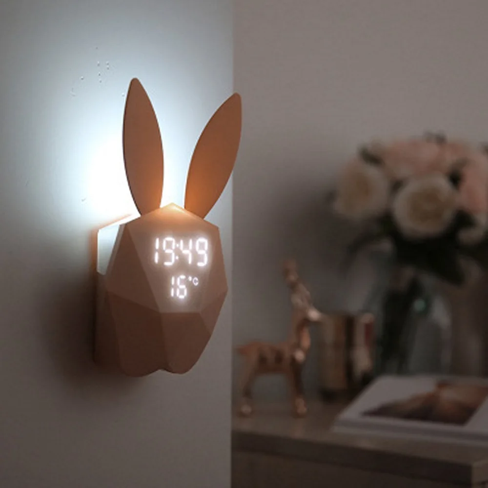 

Mute Night Light Rabbit Alarm Clock Room Decoration Digital Alarm Clock Temperature Night Light Calendar LED Alarm Clock Home