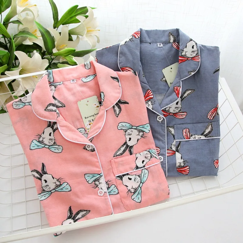 

Casual Pyjamas for Women Print Cartoon Gauze 2018 Spring Summer Two Piece Set Pajama Suit Tops Shorts Short Sleeve Thin Nightie