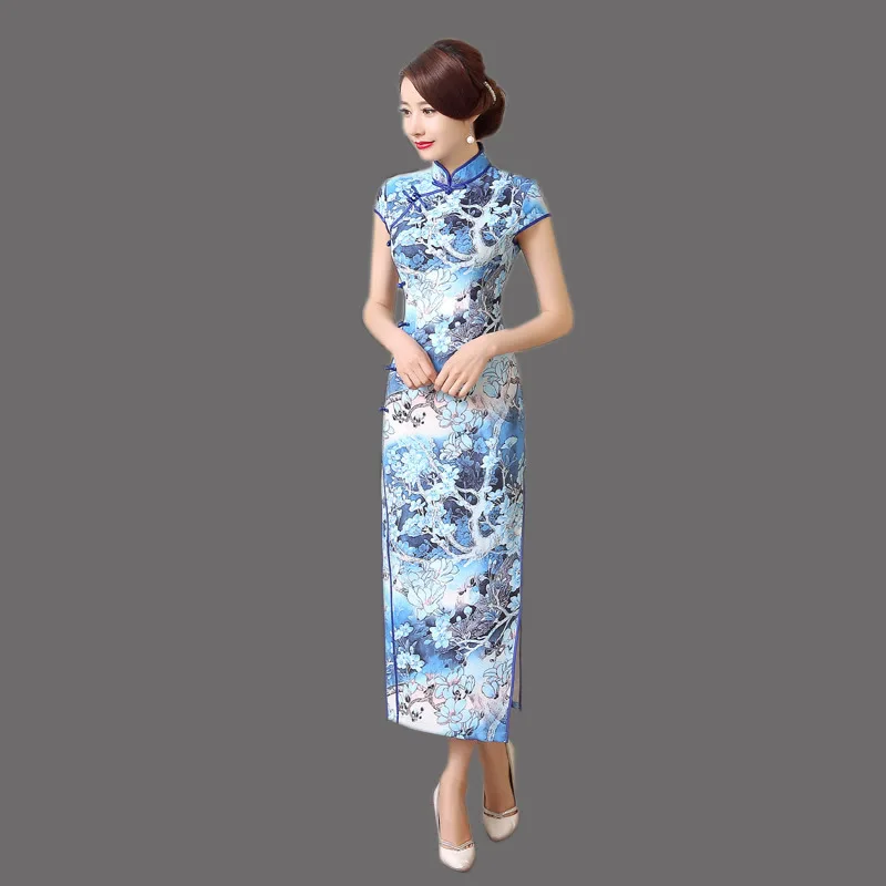 Китайское традиционное платье Долго cheongsam qipao платья vestido восточный шелковый ци пао халат chinoise женщины современный китайский стиль