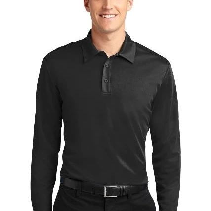 Port Authority K540LS Mens Silk Touch Performance Long Sleeve Polo T-Shirt Black - Small (1)