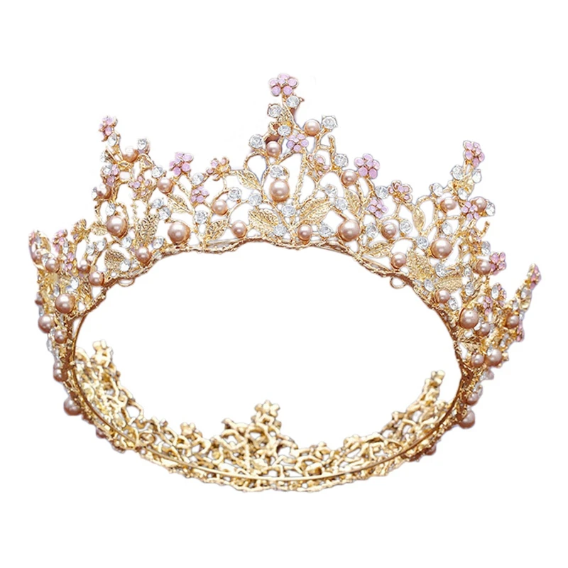 

Flower Bridal Wedding Rhinestone Tiara Crown Round Women Hair Headband Party, Gold