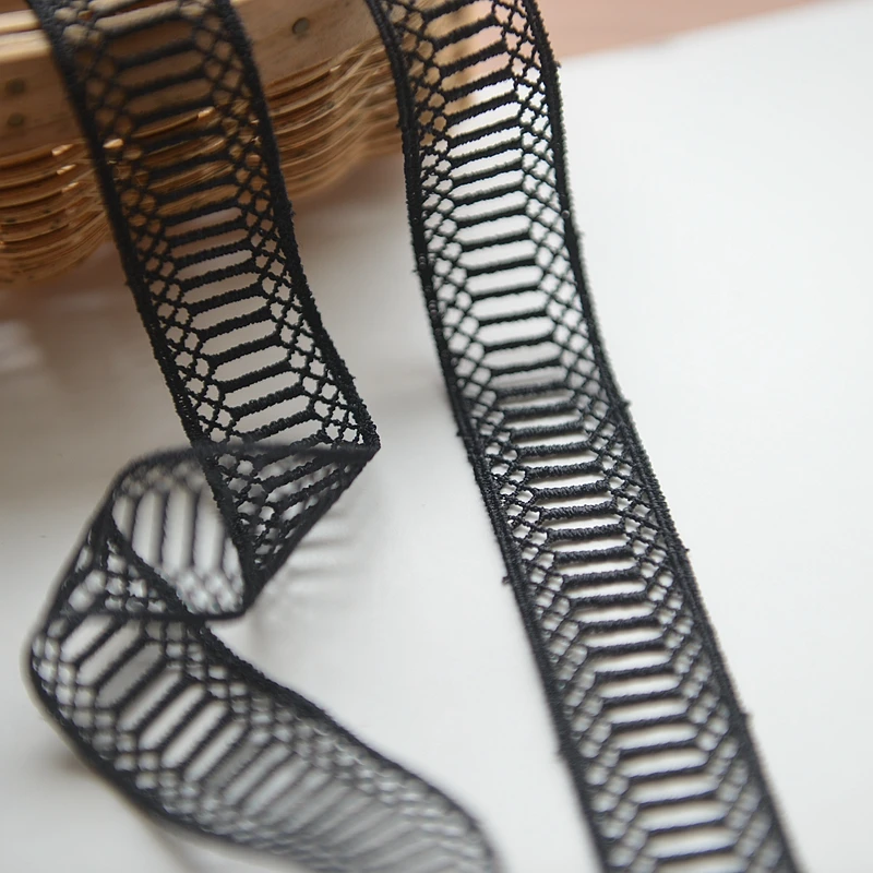15 meter/lot 2.3cm 0.9" width black fabric embroidery tapes lace trim