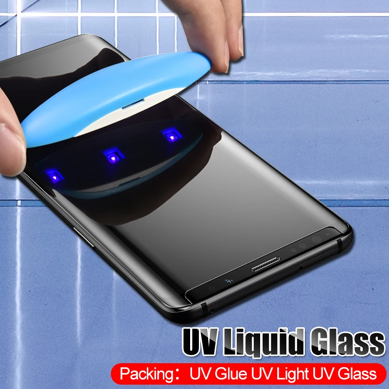 

UV Liquid Full Glue Tempered Glass On The For Samsung Galaxy S10E S8 S9 S10 PLus Screen Protector Film Note 8 9 Protective Glass