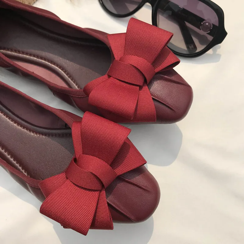 Plus Size 34-42 Sheepskin Women Ballet Flats Bowknots Driving Shoes Female 2018 Soft Casual Flat Heel Shoes Women's Single Shoes (2)