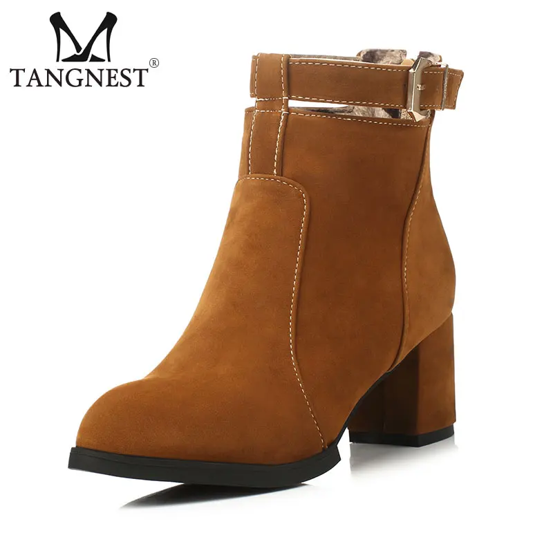 

Fashion Women Boots 2017 New Spring Autumn Ankle Boots Women Square Heel Shoes Leisure Buckle Boots Woman Size 34~43 XWX3891