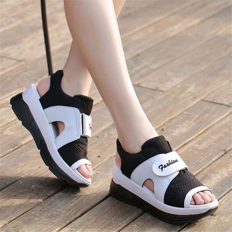 

2018 Female Sandals Shoes Wedge Platform Leather Ladies Buckle Sandals High Heels Weave Strap Sandals For Women Summer