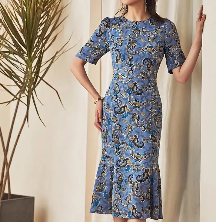 

Vintage Floral Ethnic Embroidery Dress Chinese Style Elegant Dress Women Office Lady Work Formal Slim Party Short Sleeve Robe