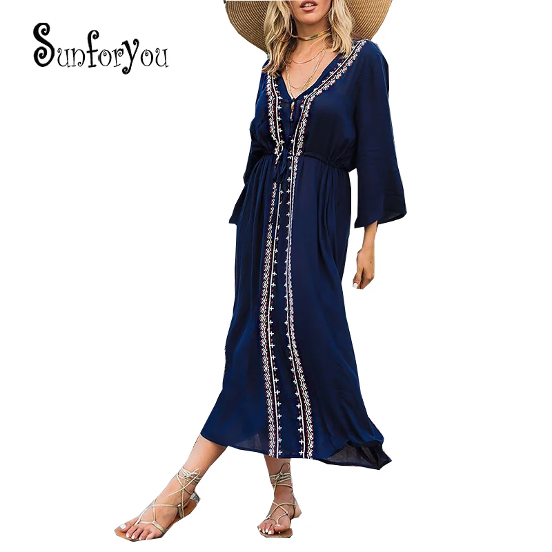 

Dress for Beach Embroider Cotton Beach dress Sarong Beach wrap Womens Pareos de Playa Mujer
