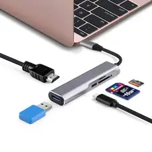 USB-C конвертер Алюминий USB C концентратора Тип C к HDMI USB3.0 Splitter адаптер TF Micro SD Card Reader для Macbook pro