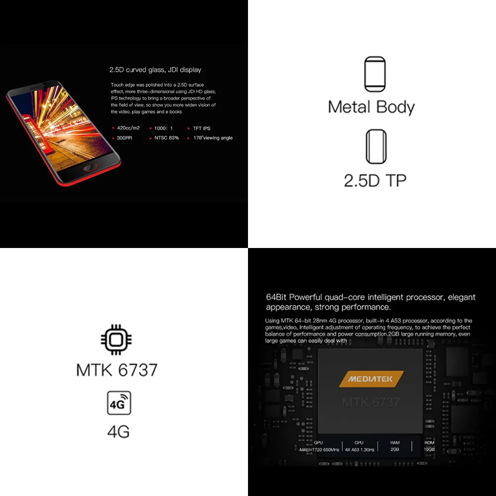  ALLCALL Atom 4G Dual SIM SmartPhone MT6737 Quad-core 2GB RAM 16GB ROM 5.2 Inch TFT IPS 8MP+2MP Daul