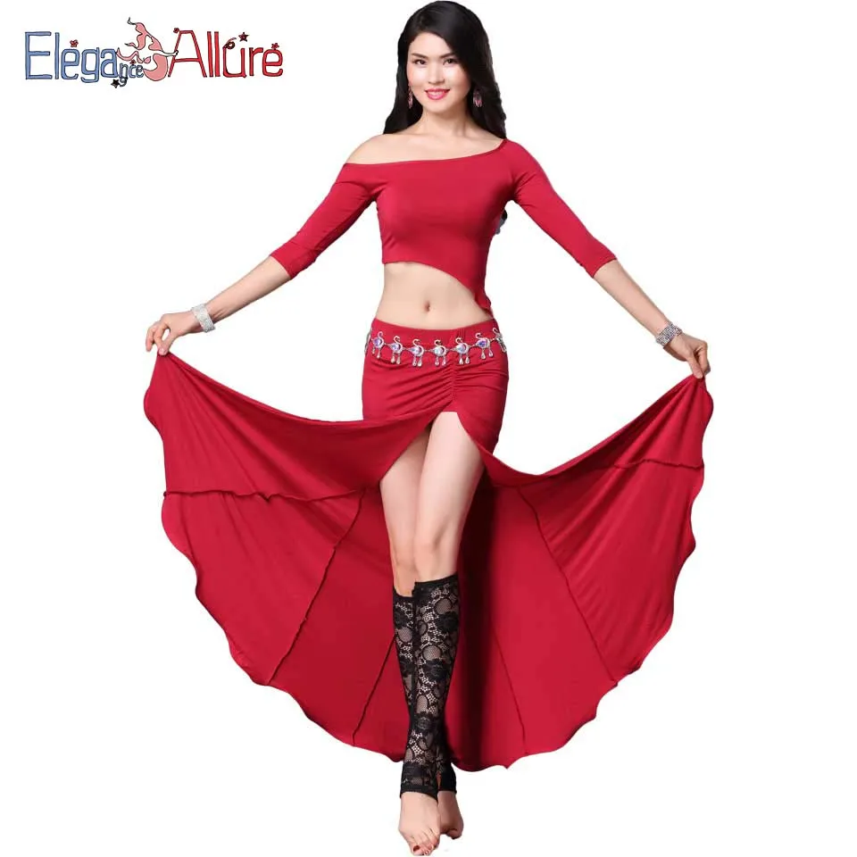 Long-Sleeved Top+Split Long Skirt