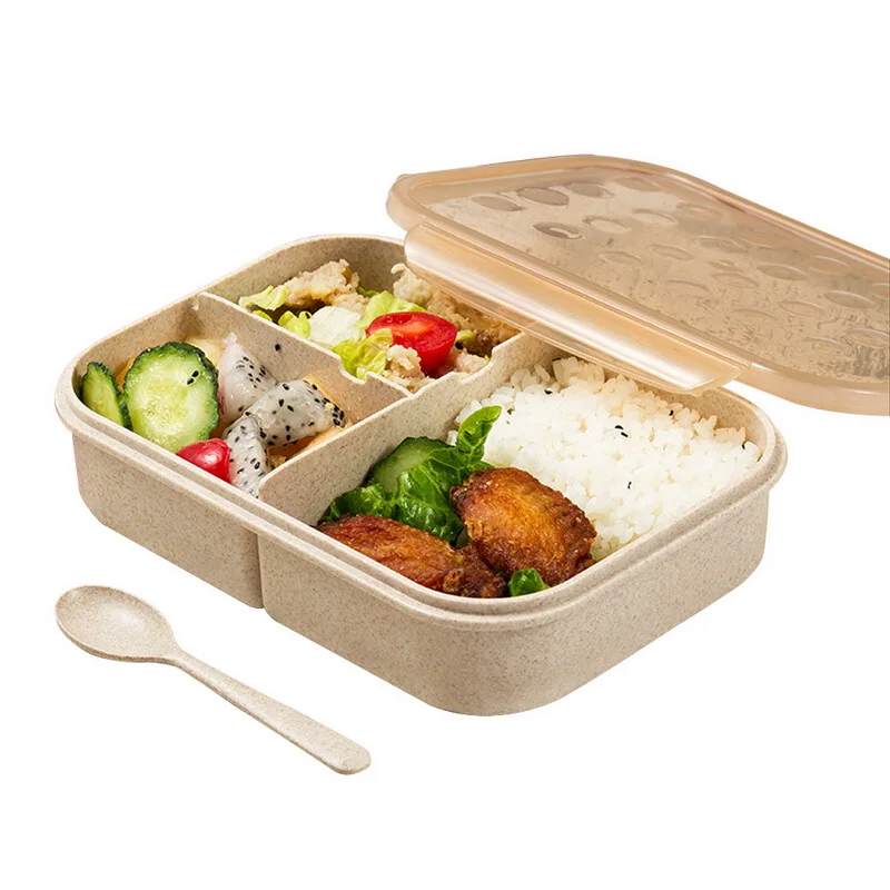 Микроволновая печь Bento Ланч-бокс Контейнер Для Хранения Продуктов Портативный пшеничная соломинка для детей школьный контейнер для еды японский стиль - Цвет: G222277A