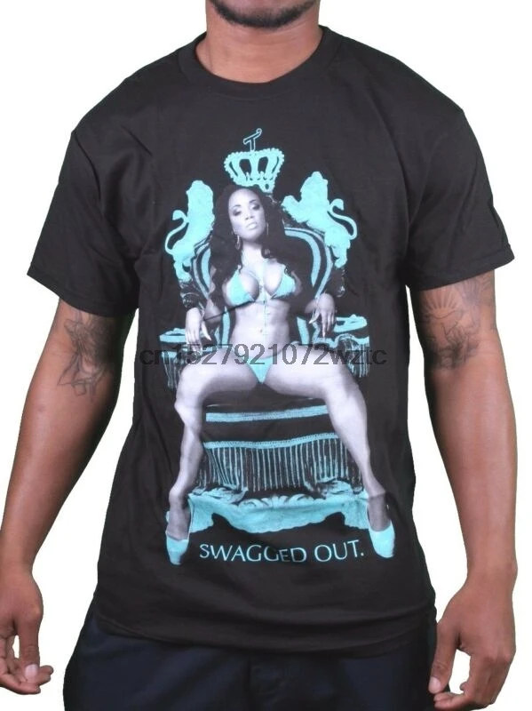 

T.I.T.S. Mens Black Swagged Out Sexy Girl Woman Lingerie Queen Throne T-Shirt L