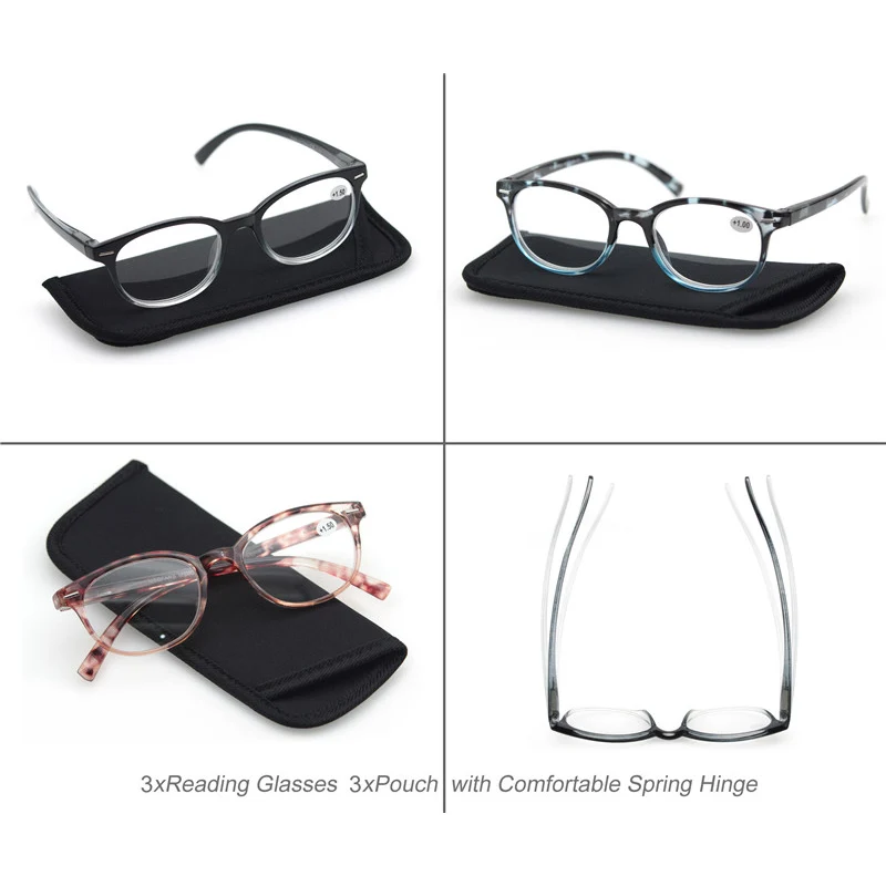 MODFANS Women Reading Glasses Oval Frame Metal Rivet Men Readers Magnifying Eyeglasses with Black Diopter +0.5+0.75+2.25+2.75+5.