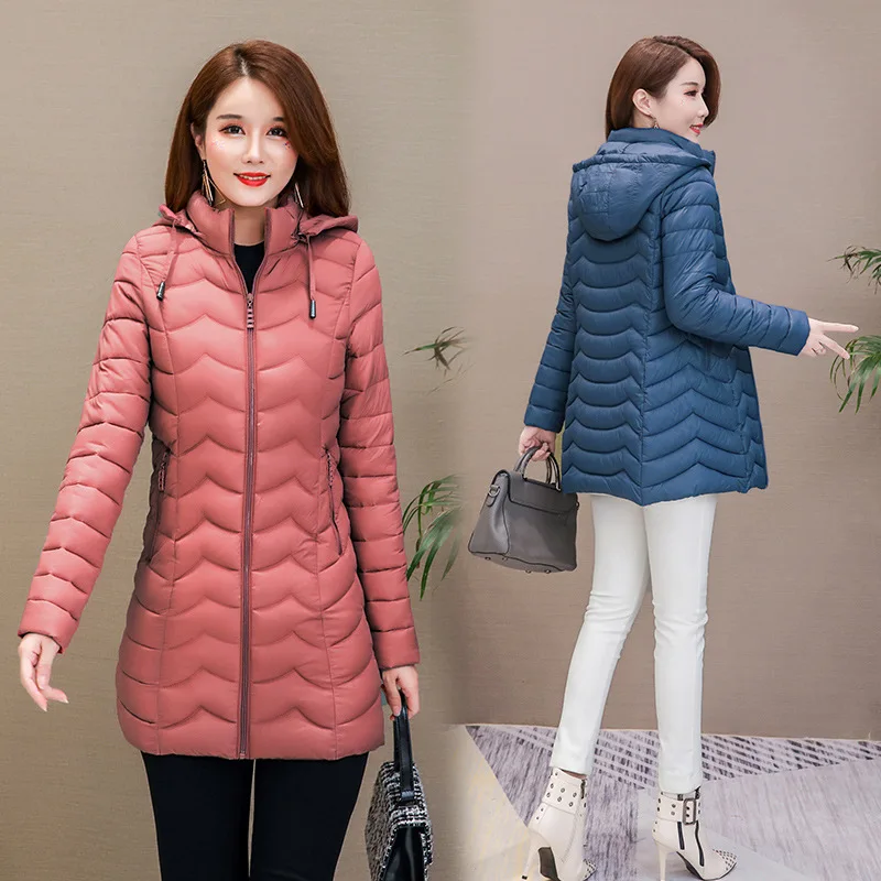 2019 Autumn Winter Jackets Women Thin Down Jacket Hooded Medium-Long Cotton Padded Coat Winter Outwear Plus Size 4XL Warm Parka