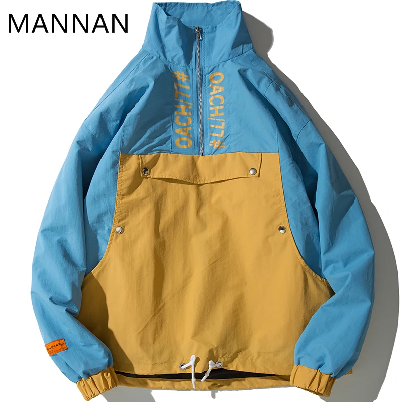 MANNAN Jacket Windbreaker Men Streetwear Harajuku Color Block Coat Vintage Casual Track Jacket Half Zipper Autumn MANNAN Jacket Windbreaker Men Streetwear Harajuku Color Block Coat Vintage Casual Track Jacket Half Zipper Autumn