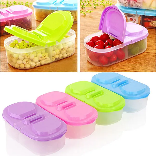 Plastic Fruit Storage Box 2 Lattices Sealed Crisper Grains Tank Kitchen