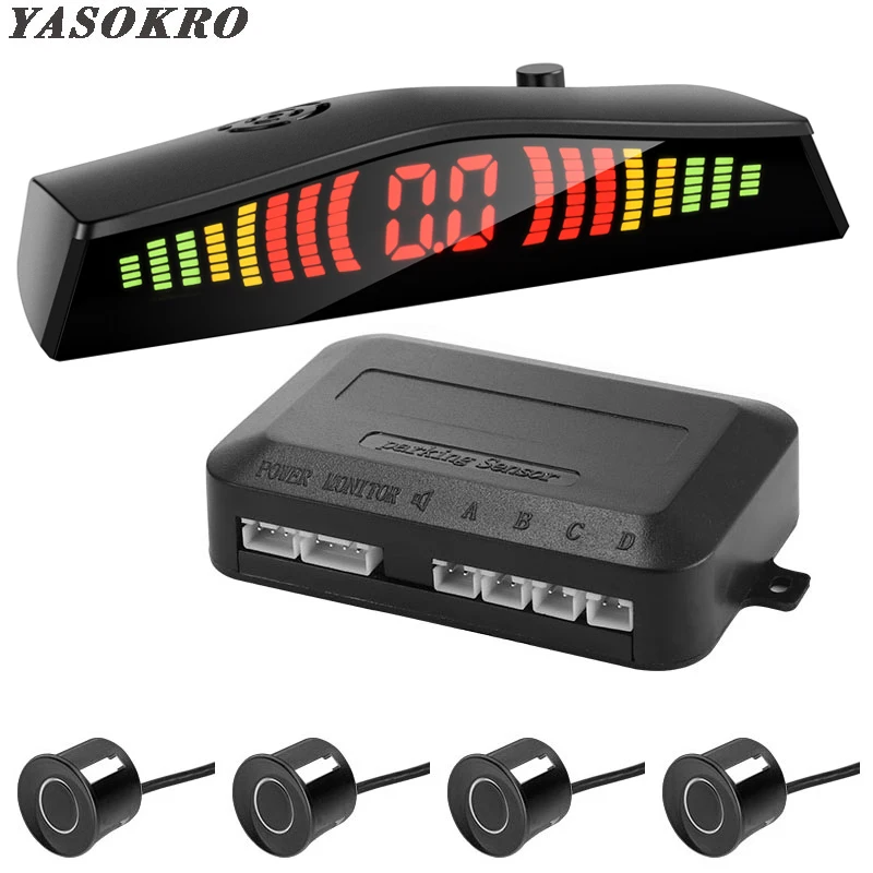 Online Parktronic Car Detector Auto pantalla LED 4 Uds Kit Sensor de estacionamiento de asistencia inversa Monitor de Radar de reserva aparcamiento coche detector