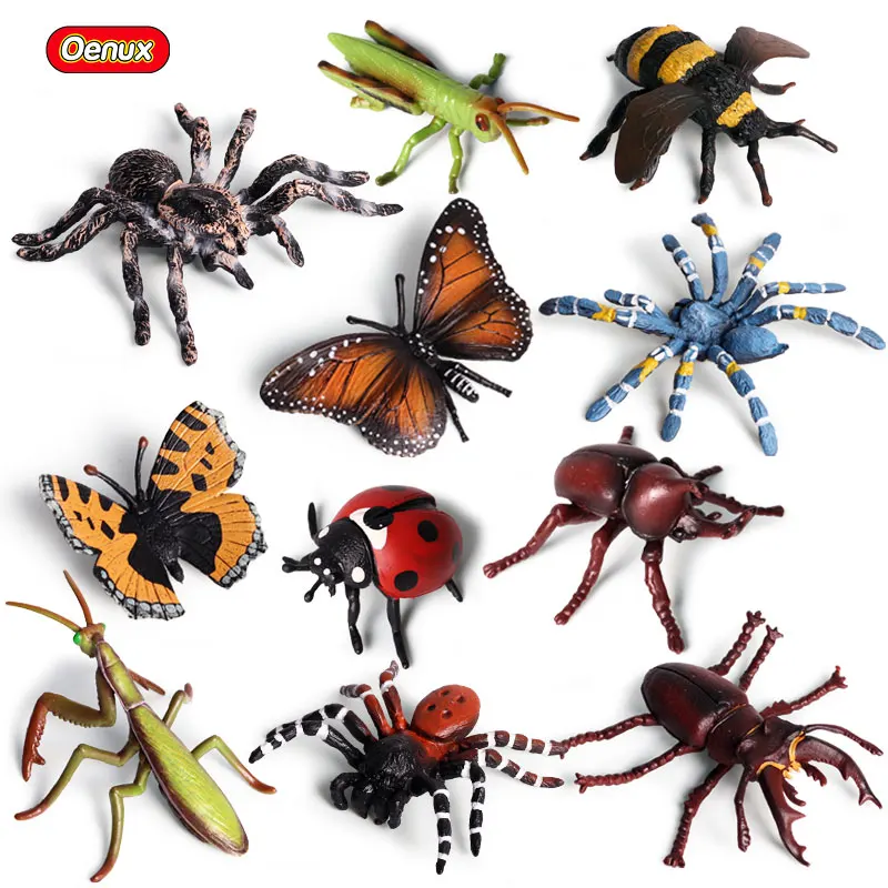 

Oenux 11pcs/set High Quality Paintting PVC Insect Model Simulation Butterfly Bee Grasshopper Spider Animals Action Figure Toy