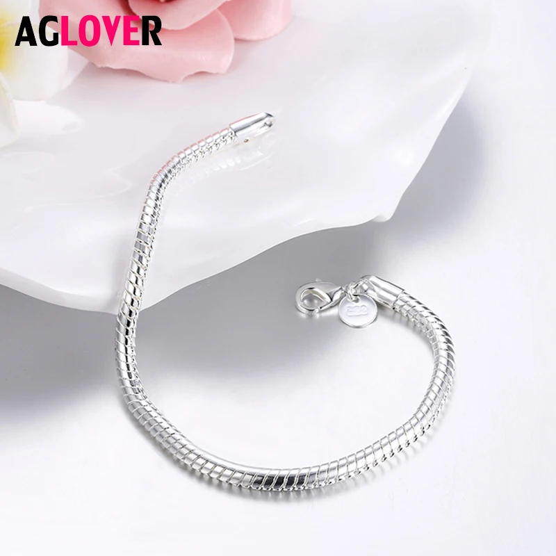 

100% Real 925 Sterling Silver Charm Men Bracelet Jewelry Long Snake Bone Bracelets For Women