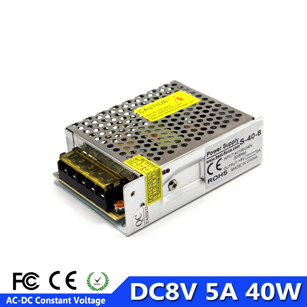 

DC8V 5A 40W Switching Power Supply SMPS Transformer 100-240V AC to DC 8V Power Source For CNC CCTV led lamp Lighting