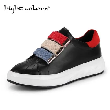 

2019 Ladies Casual Shoes Platform Women Flats Colorblock Hook&Loop Round Toe Platform Black White Flats Shoes Simple Comfortable