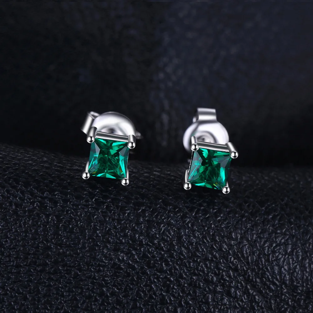 JewelryPalace 0.6ct Green Nano Russian Created Emerald Earrings Stud Women Classic Square Cut 925 Sterling Silver Jewelry Gift